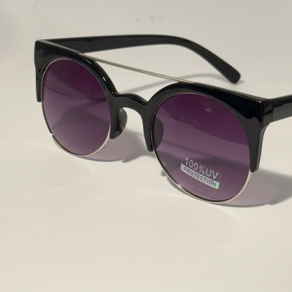 1642 NEW Black Cat Eye Sunglasses Round Lens Eyebrow 100% UV Protection Retro - Picture 8 of 10